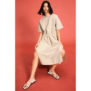 3.1 Phillip Lim Womens Mixed Media Sweatshirt Poplin Midi Dress Beige Size S
